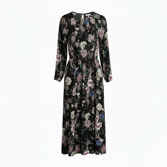 AFRM Nordstrom Black Satin Floral Backless Midi Dress Size Large EUC - Picture 6 of 12